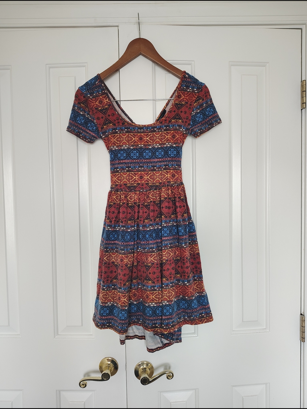Y2K Boho Printed Short Sleeve Skater Dress